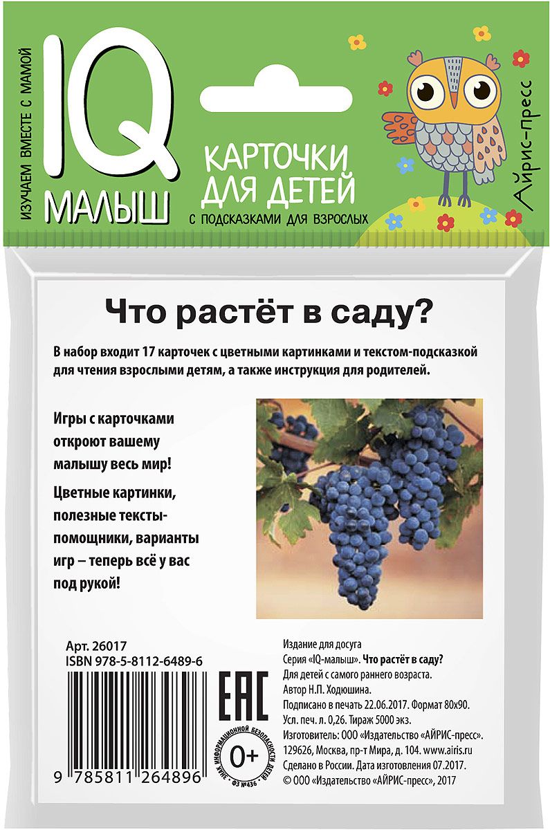 Что растёт в саду? Набор карточек для детей (17 карточек)