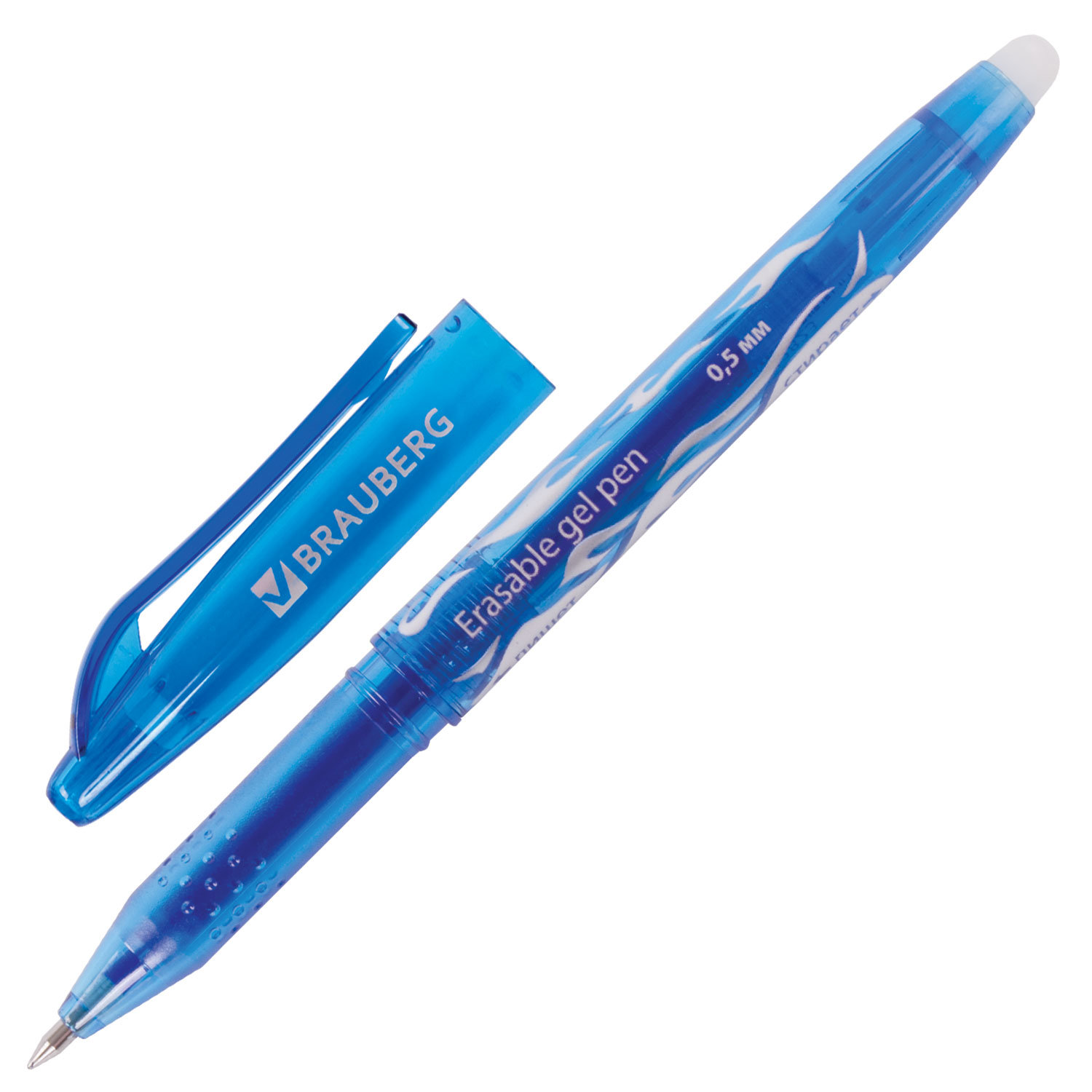 Ручка гелевая стираемая BRAUBERG 0.5мм, корп.круглый, синий, с грипом, синяя (142823)