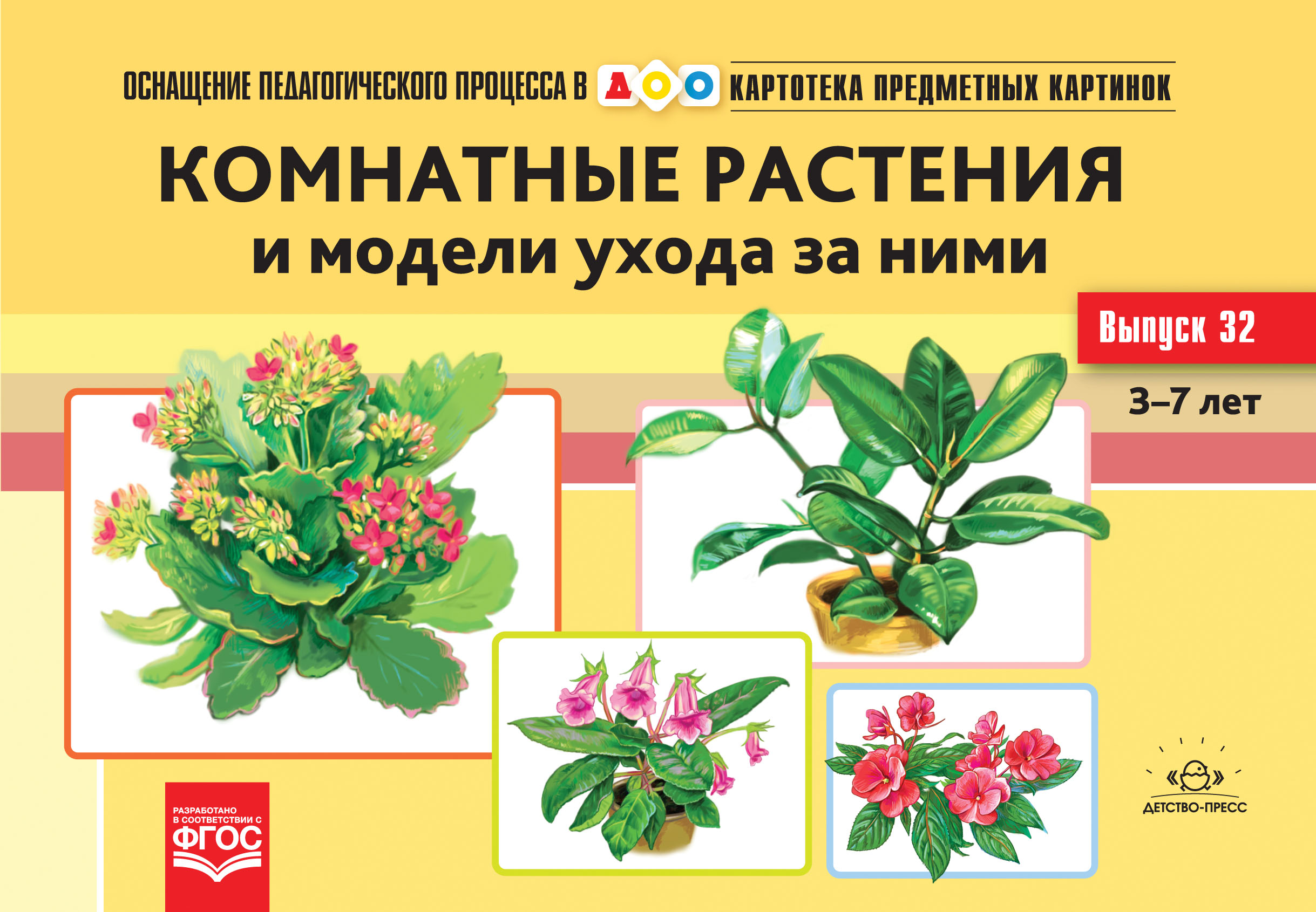 Картотека предметных картинок - 32. Комнатные растения и модели ухода за ними 3-7 лет (новый формат) (Ковалева Е.С.)