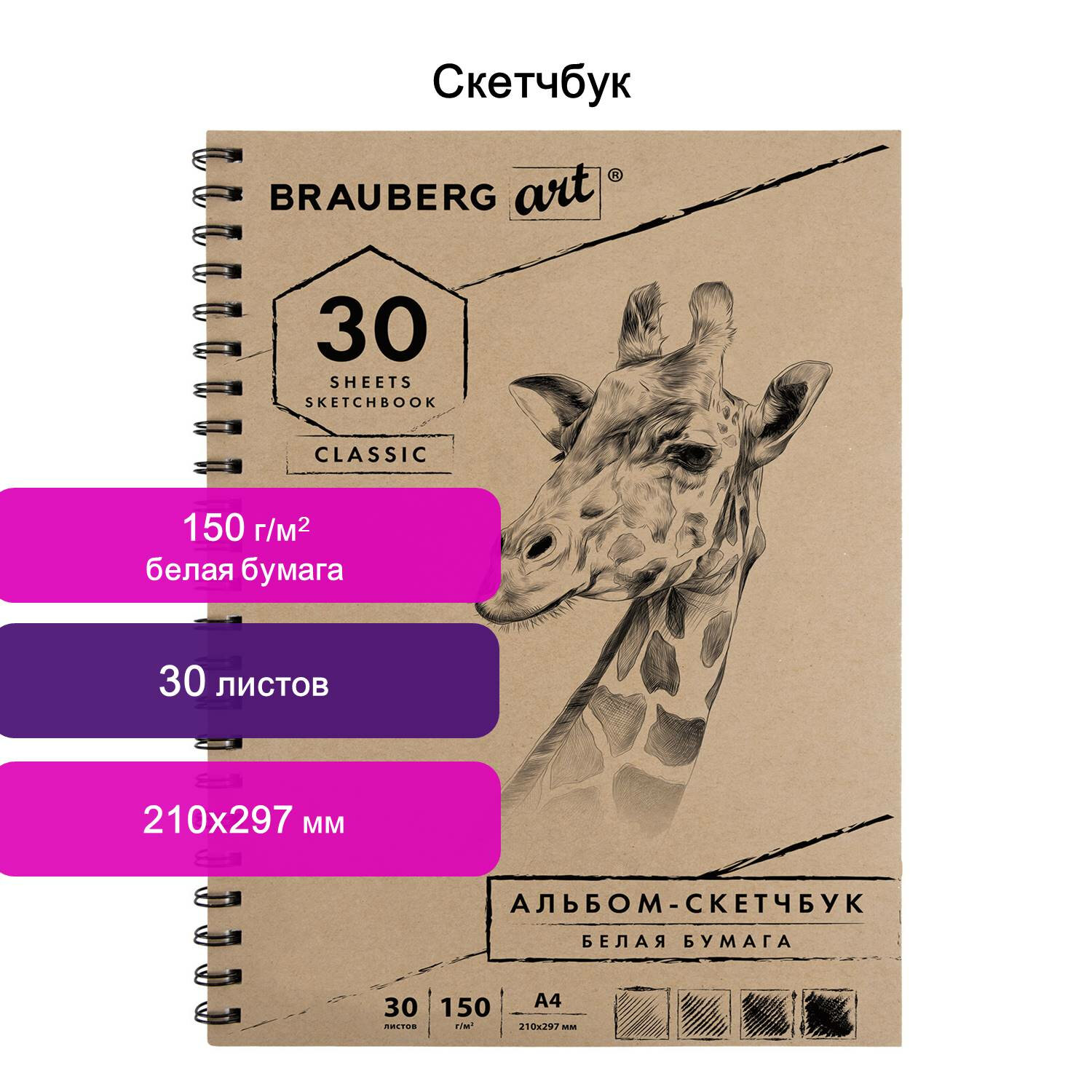 Скетчбук А4. 30л. BRAUBERG ART 