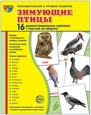 Демонстрационные картинки. Зимующие птицы. 16 картинок с текстом (173х220мм)