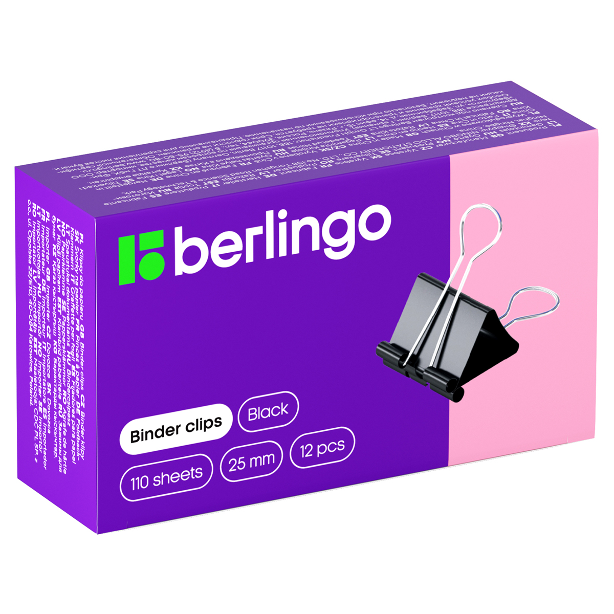 Зажимы для бумаг 25мм. BERLINGO (12 штук), до 110л, черные, к/к (BC1225)