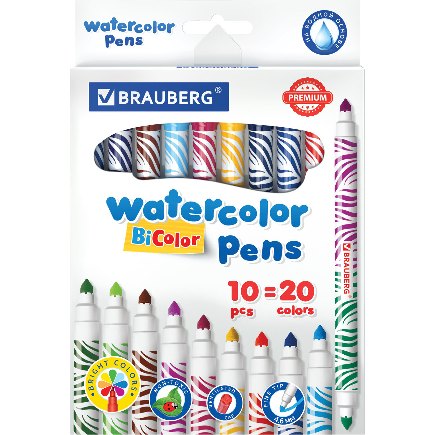 Фломастеры двусторонние утолщенные 20цв. BRAUBERG 
