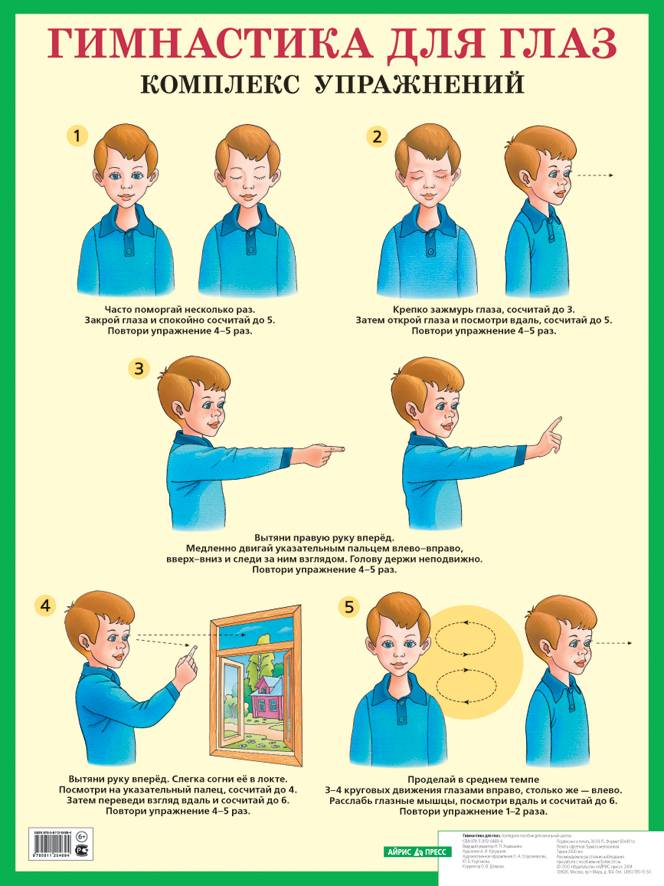 Плакат. Гимнастика для глаз. Комплекс упражнений. Наглядное пособие для начальной школы (440х587)