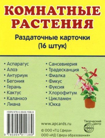 Демонстрационные картинки. Комнатные растения. 16 раздаточных карточек с текстом (63х87мм)