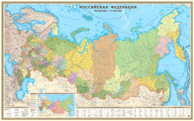 Политико-административная карта РФ М 1:5.5 млн, настенная, антибликовая ламинация, 1600 х 1000 мм (РФ5_5АГТ)