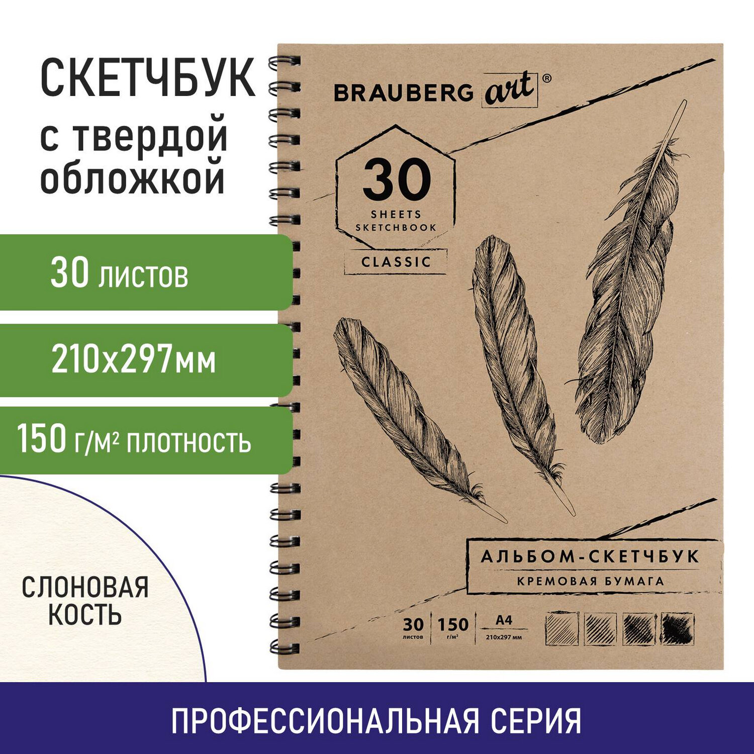 Скетчбук А4. 30л. BRAUBERG ART 