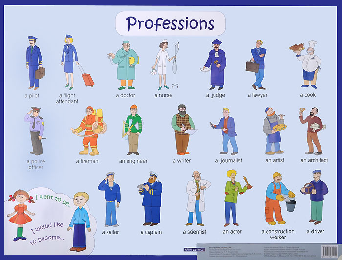 Плакат. Профессии. Professions. Наглядное пособие для начальной школы (440x587)